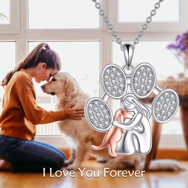 POPLYKE Dog Star/Paw Necklace for Women Sterling Silver Dog Pendant Jewelry Gifts for Girls Paw - PawsPlanet Australia