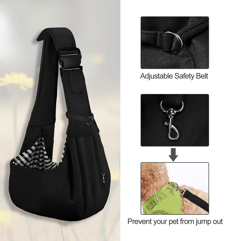 PETLOFT Puppy Sling, Dog Sling, Cat Sling, Adjustable Puppy Sling Carrier with Collar Hook for Small Pets up to 4.99kg, Black - PawsPlanet Australia