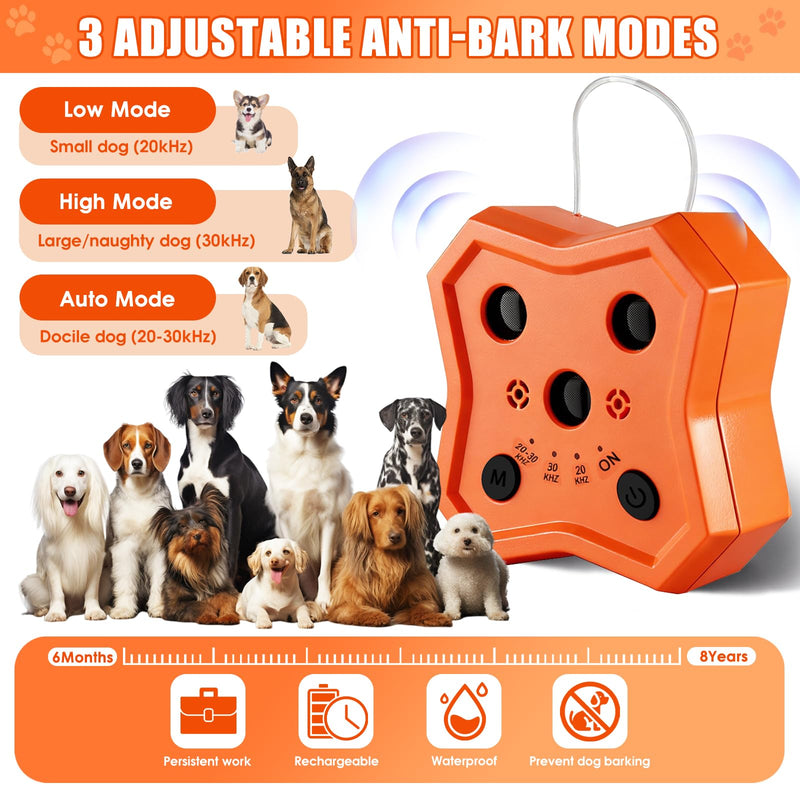 Anti Barking Device for Dogs: Ultrasonic Dog Bark Deterrent Devices with 3 Training Modes 50 FT | Dog Barking Silencer Bark Box for Indoor Outdoor | Stop Barking Control Device for Dogs (Orange) Orange - PawsPlanet Australia