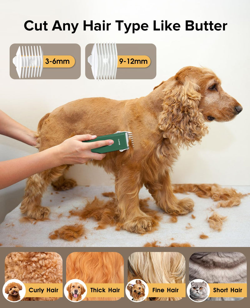Pet Clippers for Dog Hair Grooming Low Noise, Rechargeable Cordless Cat Shaver with Ceramic Blade,Portable Pet Hair Trimmer for Matted & Long Hair Green - PawsPlanet Australia