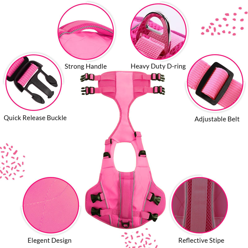 ASENKU Dog Life Jacket with Rescue Handle, Dog Life Vest for Swimming Boating with High Flotation, Ripstop Lightweight Pet Life Preserver with Reflective Stripes for Small Medium Large Dogs Pink