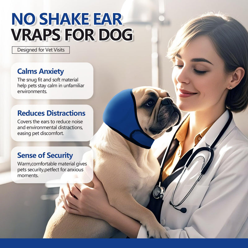 JOHNBOLIN Dog Ear Muffs & No Shake Ear Wrap for Hematoma, Bathing, Drying & Noise Anxiety Relief - Elastic Waterproof Ear Protector with Calming Hoodie Design for Grooming (Blue, M) Medium(Head Circle:14"-19") Blue