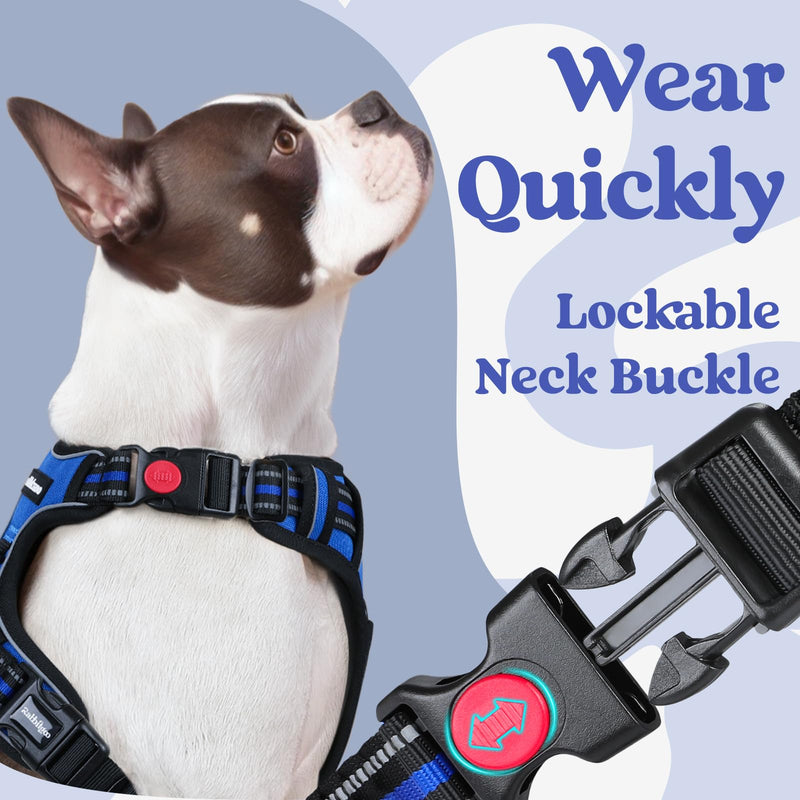 rabbitgoo Dog Harness Medium Sized, No Pull Pet Harness with 3 Buckles, Adjustable Soft Padded Dog Vest with Instant Control Handle, Easy Walking Reflective Pet Vest for Medium Dogs, Blue, M - PawsPlanet Australia