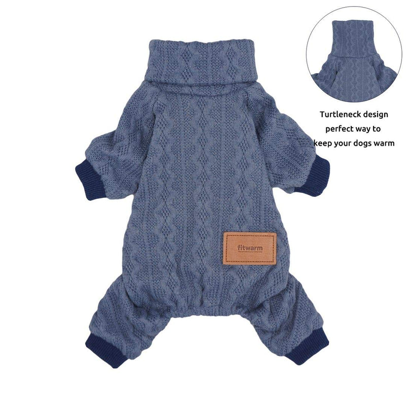 Fitwarm Turtleneck Knitted Dog Sweaters Winter Outfits Pet Coats Cat Clothes Blue Medium - PawsPlanet Australia