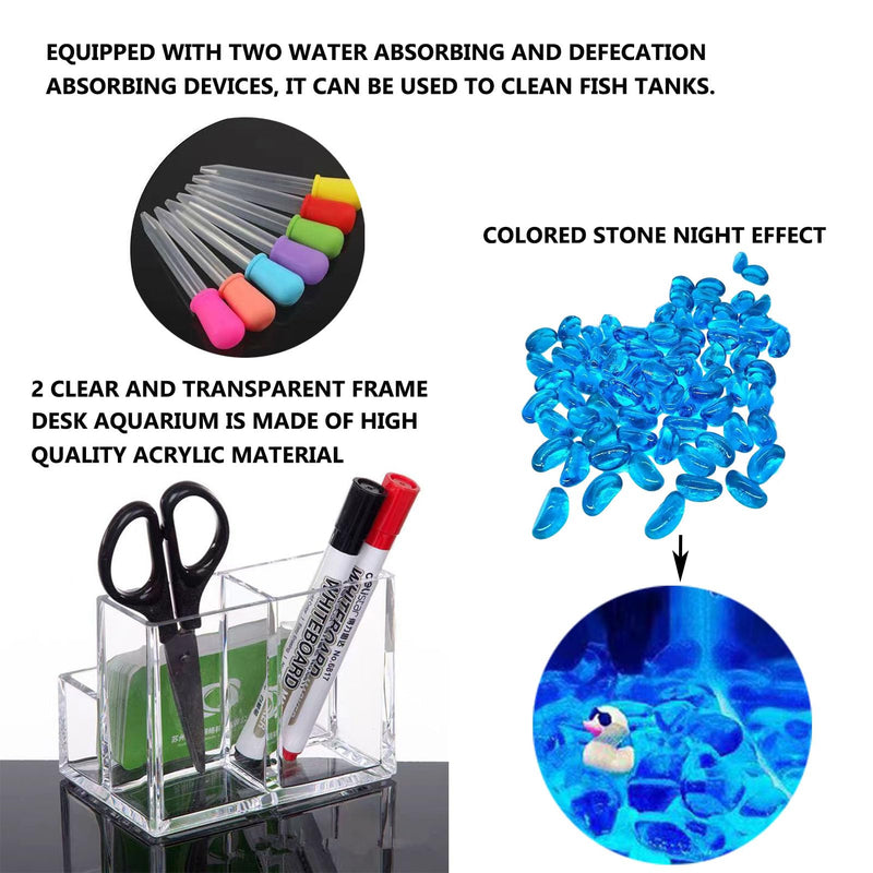 Mini Clear Acrylic Fish Tank Kit,Multifunctional Desk Aquarium Set or Pen Holder Makeup Brush Holder,Aquarium Micro Landscape Box with Tools,2 Pieces 3 compartment desk aquarium - PawsPlanet Australia