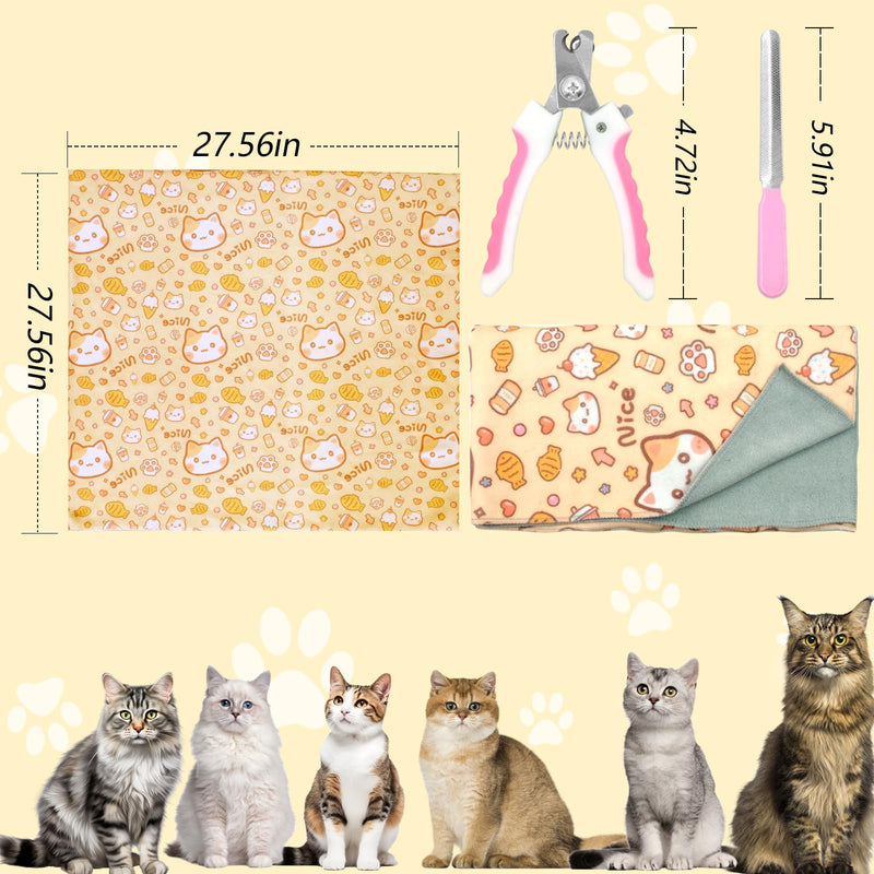 Large Cat Grooming Wrap Self-Adherent Cat Wrap for Cutting Nails with Nail Clipper&File Cat Restraint Burrito Wrap for Nail Clipping Anti-Scratch/Escape, Cat Swaddle Wrap for Calming (27.6*27.6Inch) Orange cat - PawsPlanet Australia