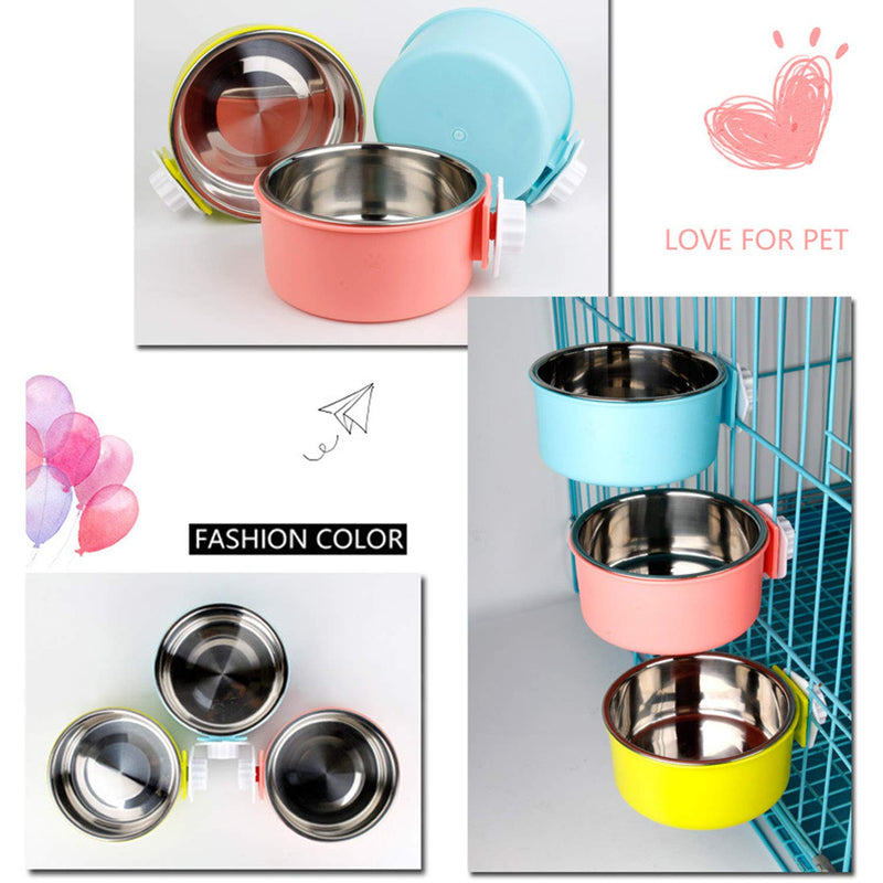 Crate Dog Bowl Removable Stainless Steel Water Food Feeder Bowls Cage Coop Cup for Cat Puppy Bird Pets (Small, Blue) Small