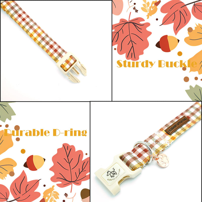 Elegant little tail Fall Dog Collar, Plaid Puppy Collars Fall Yellow Male Cute Puppy Adjustable Cotton Pet Collar with Quick Release Buckle for Small Medium Large Dogs Small (Pack of 1) - PawsPlanet Australia