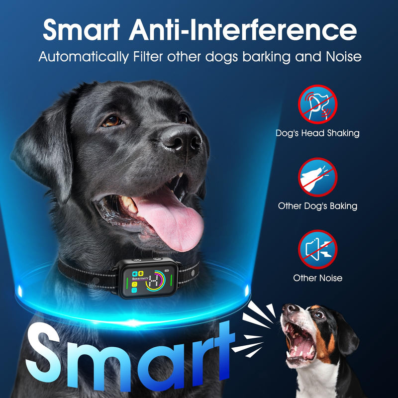 Dog Bark Collar for Large Medium Small Dogs - Smart AI 1S Stop Barking, Anti Barking Device & Dog Training Collar with Beep, Vibration & 8-Level Sensitivity, IP67 Waterproof, USB-C Fast Charge - Black One Pack