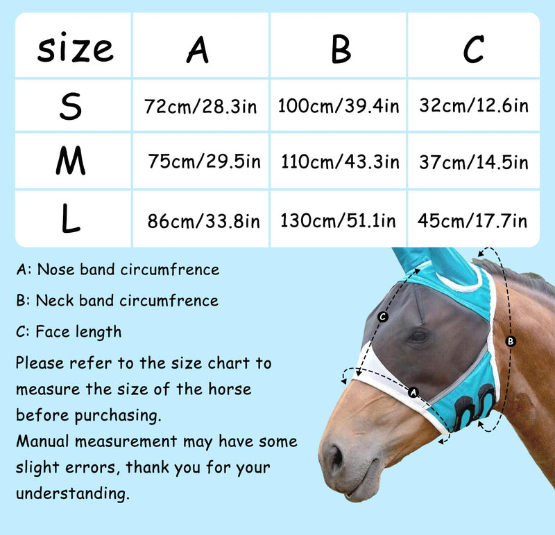 Andiker Soft Mesh Horse Fly Mask with Ears, Breathable Horse Face Mask Protect Eyes and Face (Large, Green) Large - PawsPlanet Australia