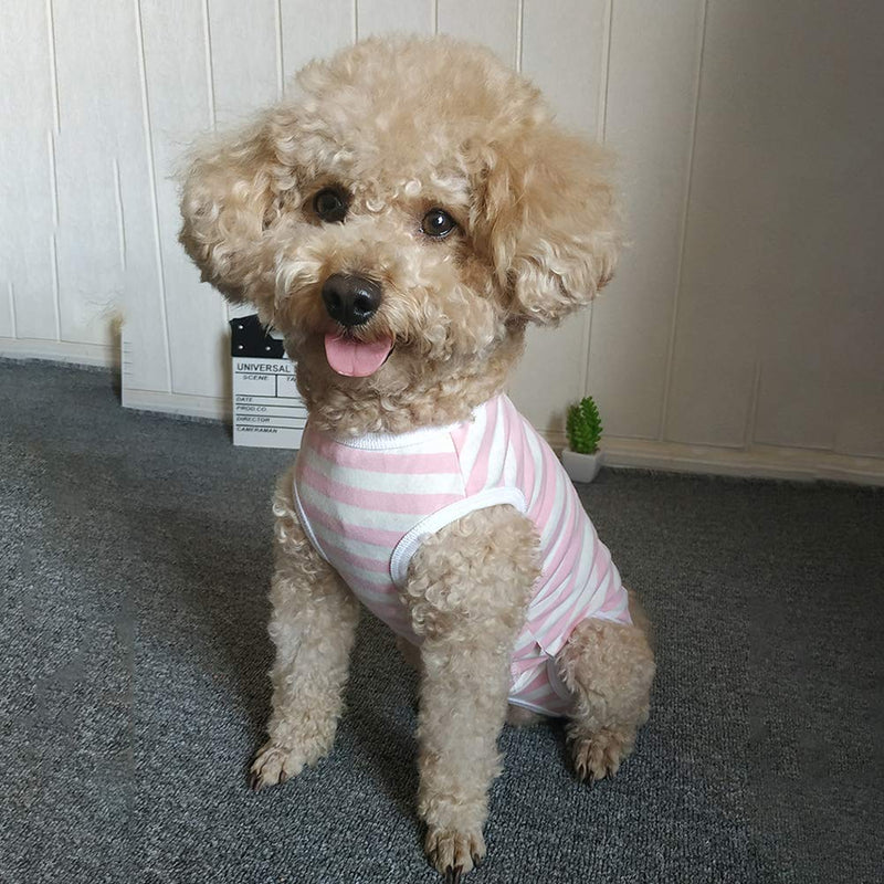 Dog’s Recovery Suit Post Surgery Shirt for Puppy, Wound Protective Clothes for Little Animals Dogs Cats (pink white stripe-s) Small pink white stripe - PawsPlanet Australia