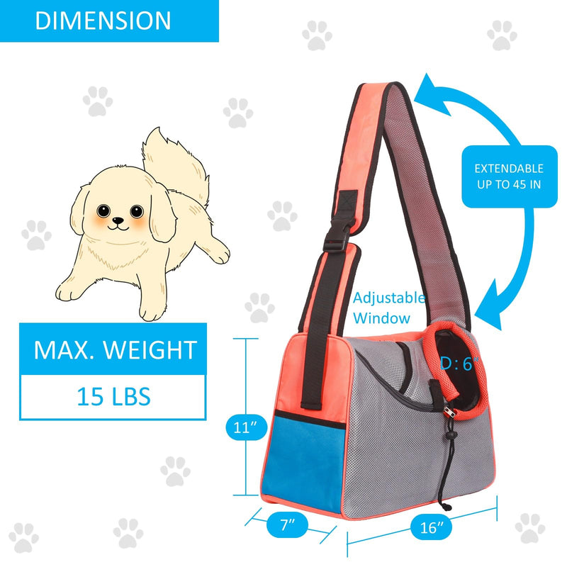 Small Dog Carrier Sling, Hands-Free Large Cat Carrier, Travel Pet Carriers, Breathable Mesh, Soft-Sided Crossbody Puppy Carrying Purse, for Pets, Walk, Vet, Hiking (Orange, Large) Orange - PawsPlanet Australia