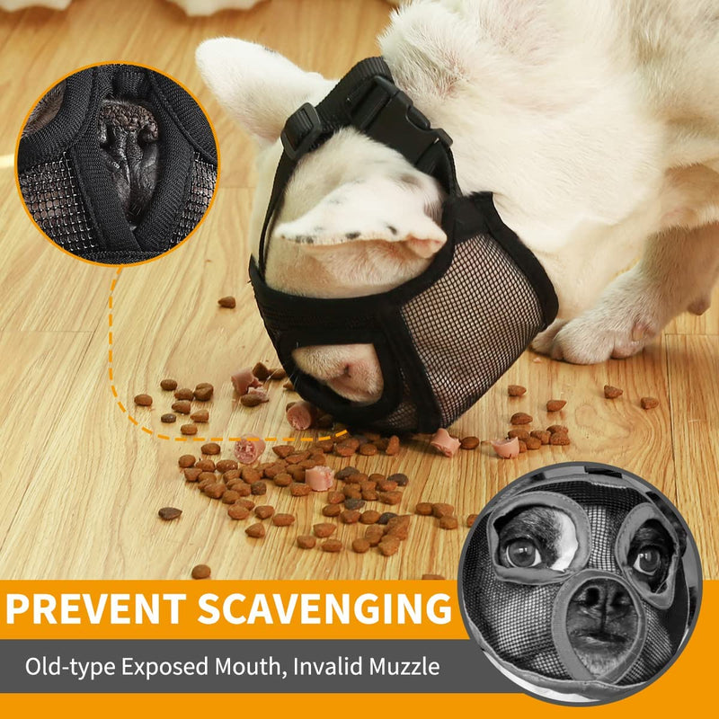 Soft Silicone Flat Faced Muzzle Size S and Grey Bulldog Muzzle Size XXS Set for Prevent Biting Chewing Licking