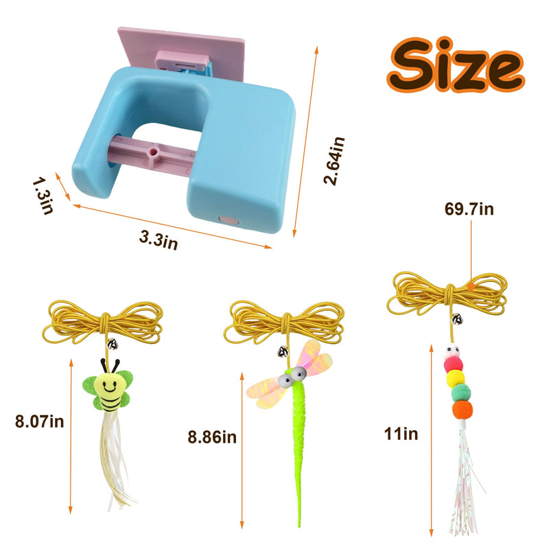 Interactive Hanging Cat Retractable String Toys for Indoor Kittens and Bored Adult Cats with 3 Flying Feathers, Automatic Electric Teaser for Enrichment and Chase, Rechargeable, Blue - PawsPlanet Australia