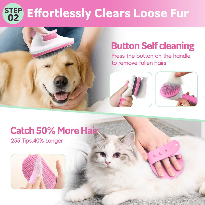 Bath Grooming Kit for Pets, 10pcs Dog Brush for Shedding with Dog Nail Clipper and Trimmer, Dog and Cat Grooming Supplies, Dematting Comb for Dogs, Pet Bath Supplies Pink 10pcs - PawsPlanet Australia