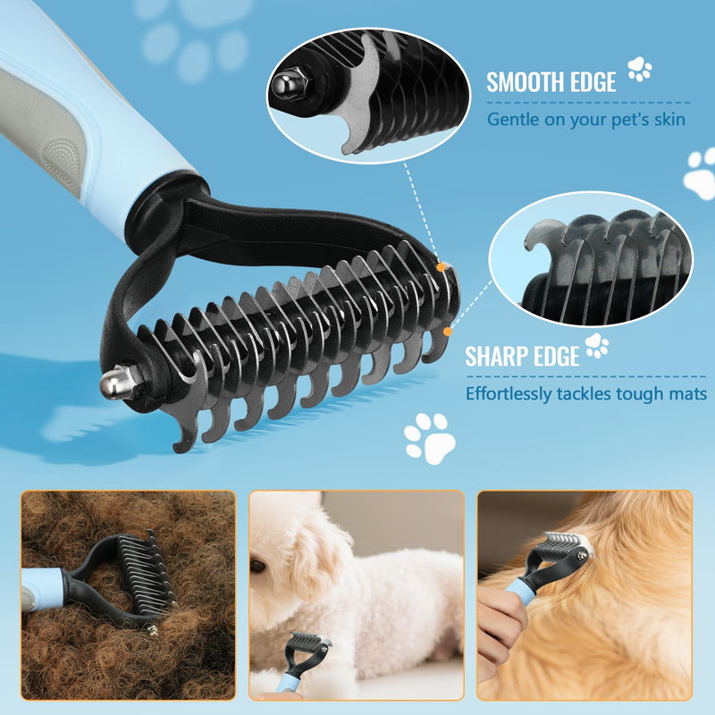 8 in-1 Dog Grooming Kit - Supplies for Short and Long Hair Dogs & Cats, Dog Brushes for Grooming, Dematting Comb for Pet, Bath Brush, Flea Comb, Pet Donditioner, Set in Blue - PawsPlanet Australia
