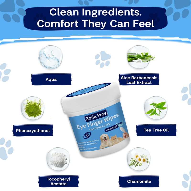 Dog Eye Cleaner Wipes & Cat Eye Wipes | Scent Textured Tear Stain Remover for Dogs, Eye Wipes for Dogs, Dog Tear Stain Remover, Dog Eye Wipes for Discharge and Crust | 50 Count (Unscented) Unscented - PawsPlanet Australia