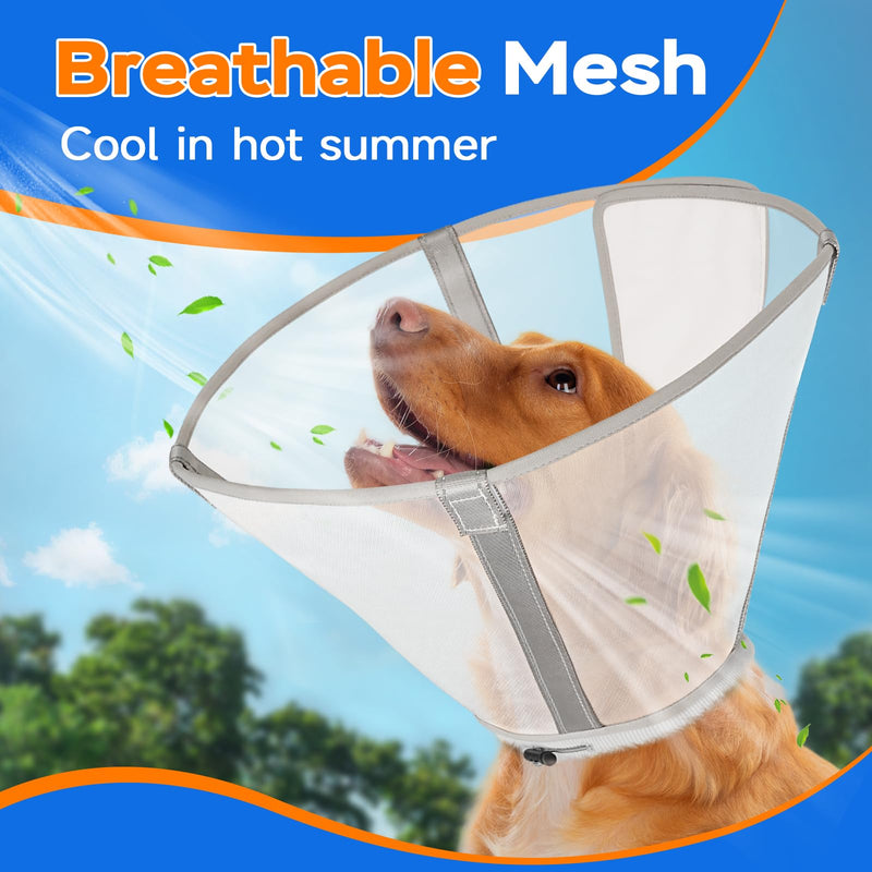 Breathable Mesh Dog Cone Collar for Surgery, Soft Elizabethan Recovery Alternative to Stop Licking,Pet Neck Collar for Large Medium Small Breeds(Grey,5)
