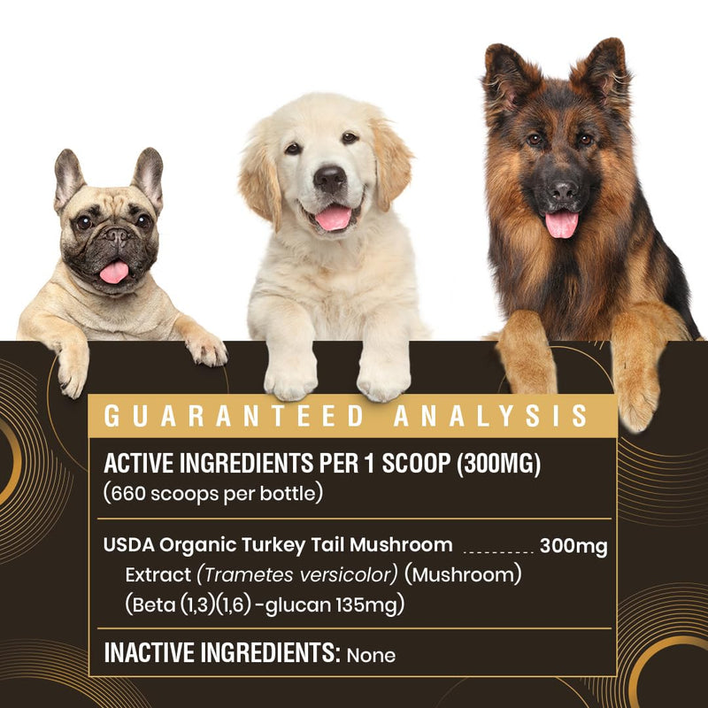 Organic Turkey Tail Mushroom for Dogs and Cats, 45% Beta Glucan Standardized, Hot Water Extracted Whole Fruiting Body, Third Party Tested, Immune and Gut Support, No Fillers, Made in USA, 660 ct 7.1oz