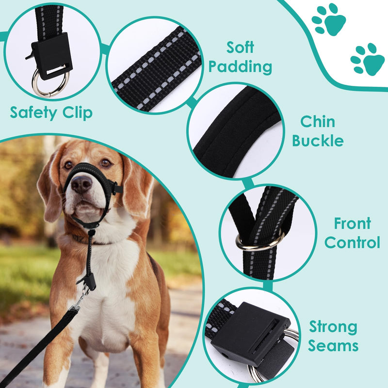 Dog Head Collar, Adjustable Dog Mouth Guard, Reflective Dogs Mouth Harness with Padded Nose Band, No Pull Head Collar Soft Dogs Muzzle for Medium Large Pets (Black, L (Snout: 11.6"-14.8")) Black L (Snout: 11.6"-14.8") - PawsPlanet Australia