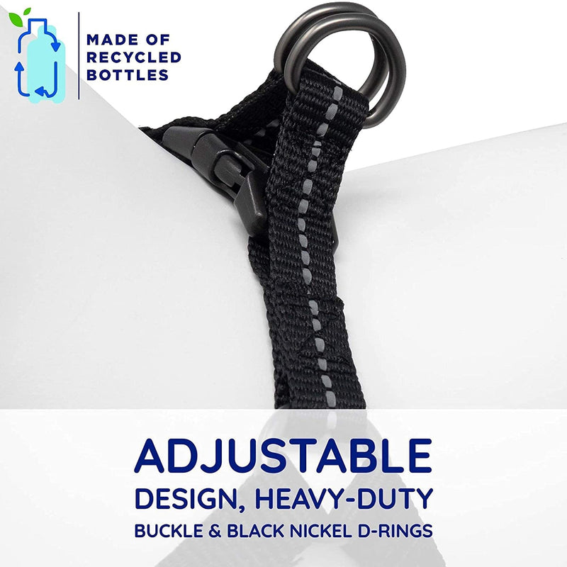 Pawtitas Value Bundle Set | Medium Reflective Recycled Dog Harness + Medium Reflective Recycled Dog Collar + Medium/Large Reflective Recycled Dog Leash – Black Set - PawsPlanet Australia