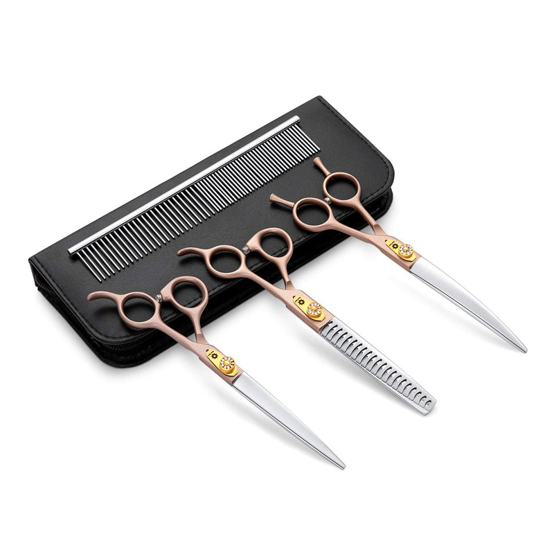 7 Inch Professional Pet Grooming Scissor, 440C Japanese Steel Straight & Curved & Thinning & Chunker Shears/Scissors for Dog Cat and More Pets (7-inch-Grooming Scissors Set 02) 7-inch-grooming Scissors Set 02 - PawsPlanet Australia