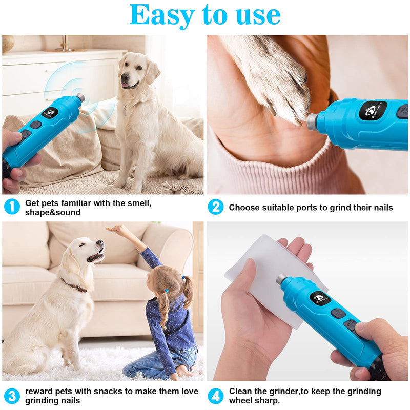 BOUSNIC Dog Nail Grinder with 2 LED Light - Super Quiet Pet Nail Grinder Powerful 2-Speed Electric Dog Nail Trimmer File Toenail Grinder for Puppy Small Medium Large Breed Dogs & Cats (Blue) Blue - PawsPlanet Australia