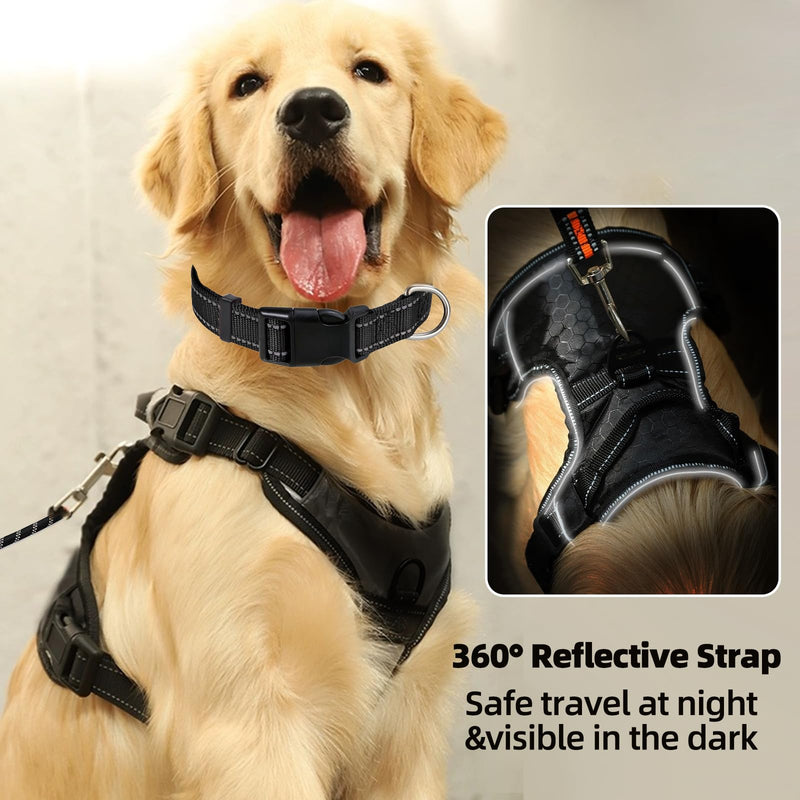 Dog Harness Set, No Pull Dog Vest Harness and 5ft Leash & Collar for Small Medium Sized Large Dog Cat,Adjustable Soft Nylon Padded Dog Vest Reflective Front Clip Vest with Easy Handle -Blue L Blue - PawsPlanet Australia