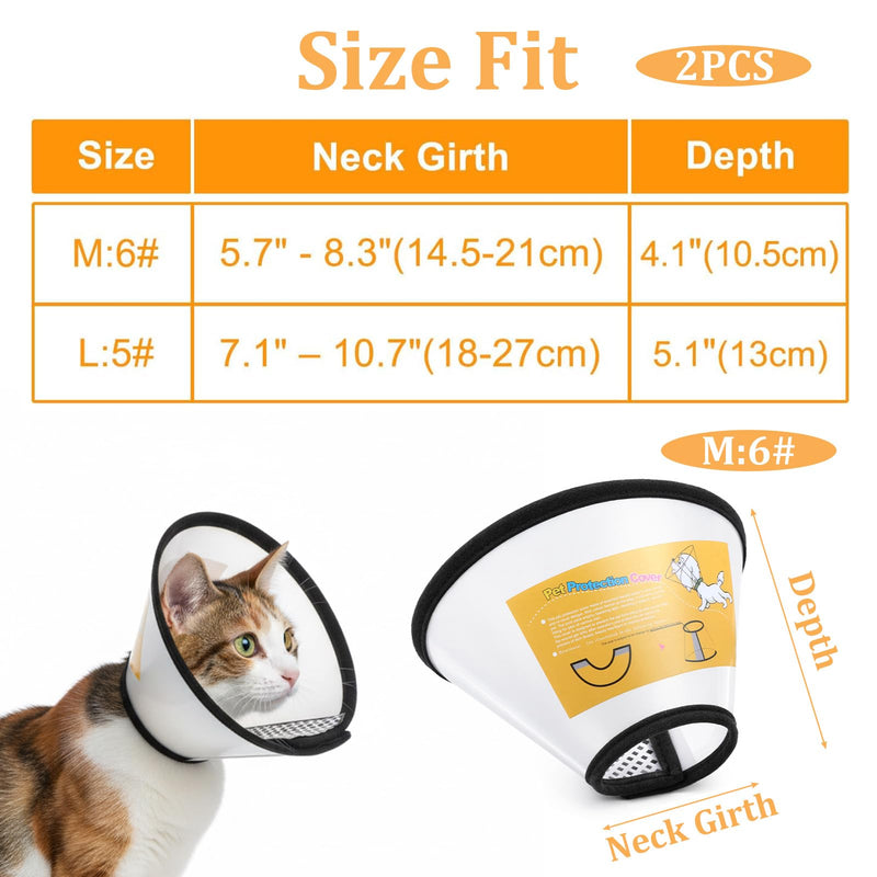 2 Pack Cat Cones to Stop Licking Transparent Plastic, Cat E Collar Pet Cone for After Surgery Comfortable Waterproof Adjustable Recovery Cone to Stop Licking and Scratch for Cats and Small Dogs