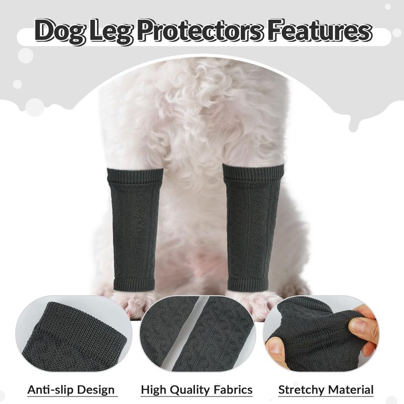 ROZKITCH 4PCS Dog Sleeves for Legs to Prevent Licking, Knitted Solid Pattern Elbow Joint Protectors for Small Dogs Chihuahua, Yorkshire Terrier, Toy Poodle, Pomeranian, Papillon Grey M M-Leg Girth: 2.67in DarkGrey