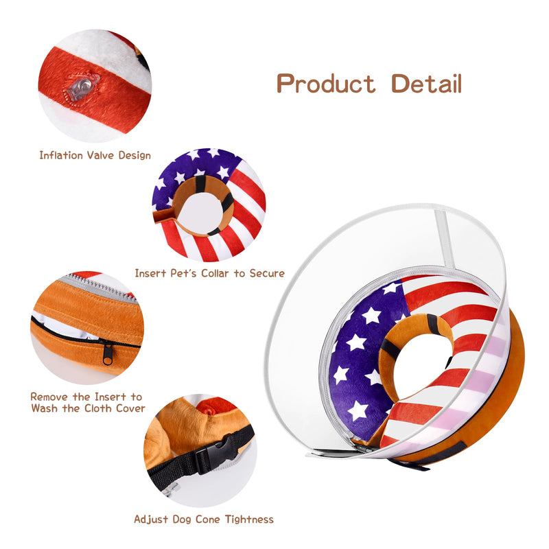 TDTOK Inflatable Dog Cone Soft, Adjustable Flag Dog E Collar After Surgery with Detachable Anti-Licking Shield, E Collar Pet Cone Alternative After Surgery US Flag XL (Neck: 18-22'') - PawsPlanet Australia