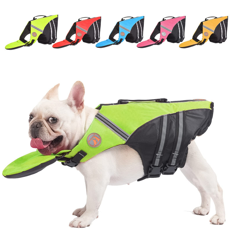 French Bulldog Life Jacket - Professional Dog Safety Vests for Swimming, Superior Buoyancy & Rescue Handle (Chest Girth: 17"-30" Weight: 17-28LB) (green) Fluorescent green