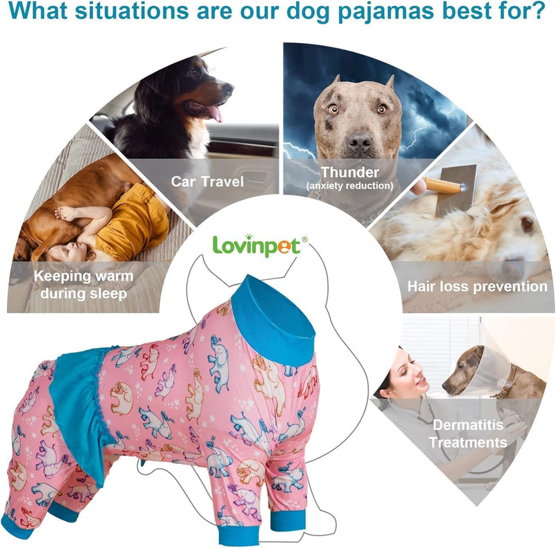 LovinPet Large Dog Onesies, High Collar Cotton Dog Bodysuit, UV Protection, Post Surgery Comfort Clothes,Light Pink Baby Elephant Print, Pitbull Clothes, Undershirt for Dog Dresses,Blue, L Blue Pink - PawsPlanet Australia