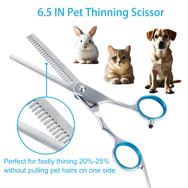 5 in 1 Premium Dog Grooming Scissors, Professional Dog Scissors for Grooming with Safety Round Tips, Lengnoyp Stainless Steel Thinning Shears, Dog Pet Cat Shears for Grooming Kit - PawsPlanet Australia