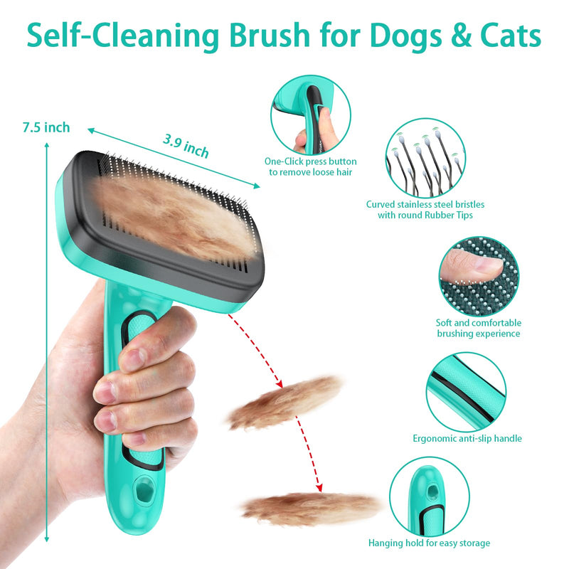 5 PCS Self Cleaning Slicker Brush & Pet Grooming Rake & Bath Brush & Nail Clippers & Pet Comb for Dogs and Cats,Professional Deshedding Dematting Tool for Long and Short Haired Pets Green-5pc - PawsPlanet Australia