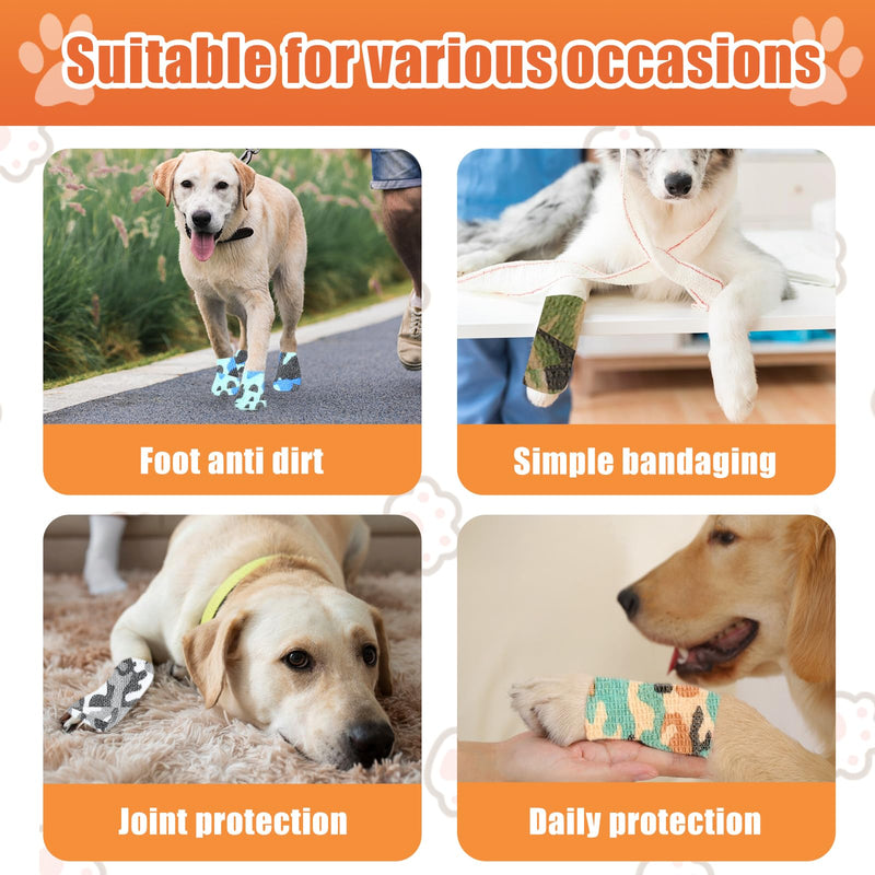 6 Roll 2 Inch x 5 Yards Camo Pet Vet Wrap for Dogs Cats, Cohesive Bandages in Bulk, Camouflage Non-Woven Self Adhesive Bandages Wrap Roll for Pet Animals Wound Care Ankle Sprains and Swelling - PawsPlanet Australia