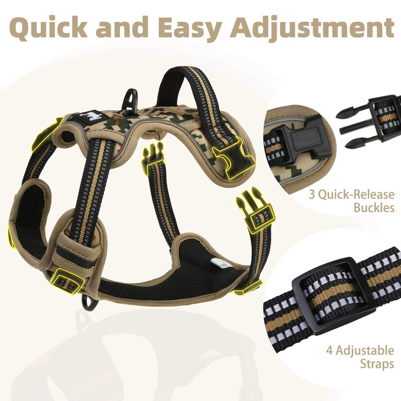 PUPTECK No Pull Tactical Dog Harness Medium Sized, Adjustable Reflective Dog Harness with Handle Easy Control, Comfortable Soft Padded Pet Vest Harness for Medium Dogs, Camouflage M - PawsPlanet Australia
