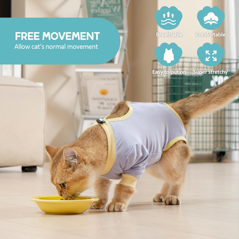 Avont Cat Recovery Suit - Kitten Onesie with Front Sleeves for After Surgery, Female Spay Surgical Abdominal Wound Skin Diseases E-Collar Alternative Wear -Purple(M) Purple Medium - PawsPlanet Australia