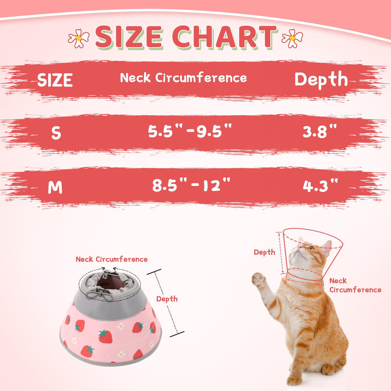 Cat Cone, Adjustable Cat Cone Collar Soft to Stop Licking, Foldable Cute Cat Cone Alternative, Water Resistant Neck Cone for Cats, Lightweight Cat Recovery E Collar for Cat Kitten（Pink，S-2 S(Neck Girth:5.5"-9.5") Pink - PawsPlanet Australia
