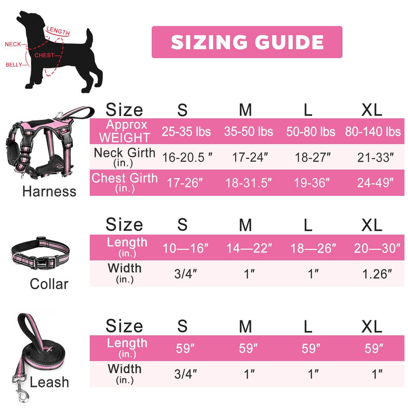 WINSEE Pet Harness Collar and Leash Set, All-in-one Reflective Dog Harness No Pull with Adjustable Buckles for Puppies, Small, Medium, Large, and Extra-Large Dogs (Large, Pink) - PawsPlanet Australia
