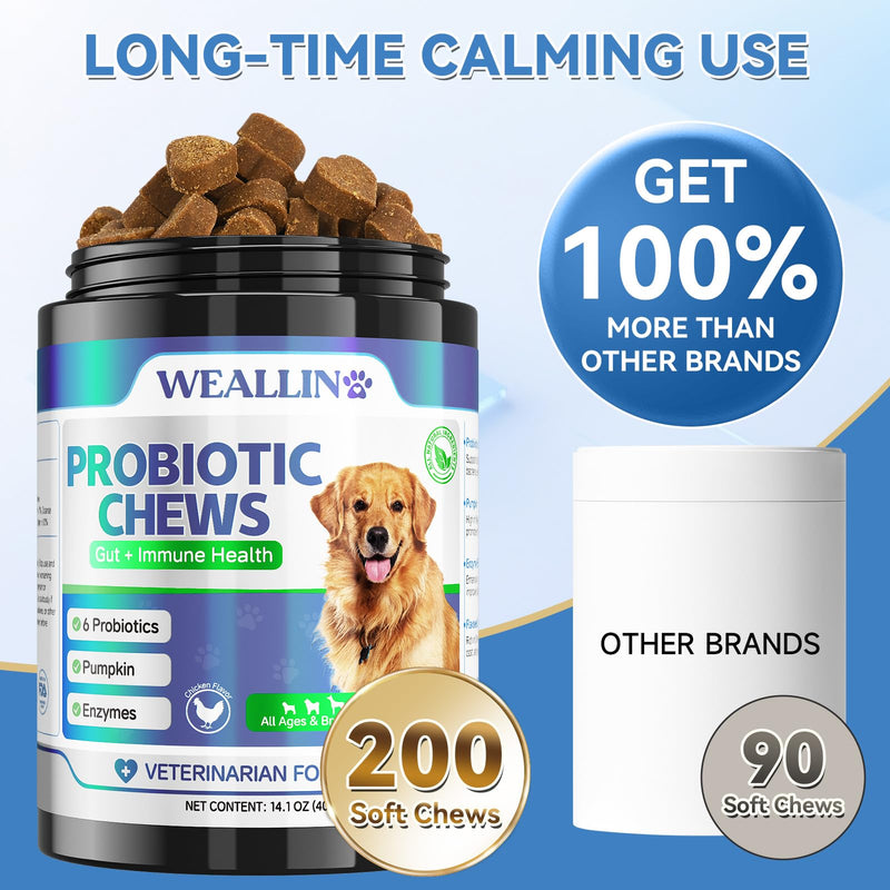 Probiotics for Dogs - Dog Probiotic Chews 200 Chews for Gut Health, Digestive Support & Itchy Skin Relief Pet Diarrhea Gas Treatment - Probiotics, Digestive Enzymes, Prebiotics, Pumpkin