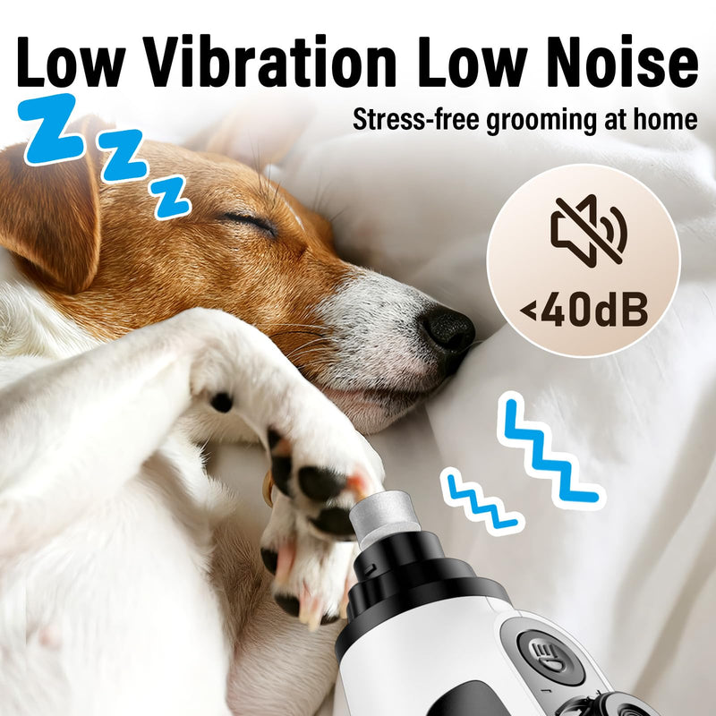 Casfuy Smart 6-Speed Dog Nail Grinder - 50% More Power Pet Nail Grinder with 2 LED Lights Quiet Rechargeable Electric Dog Nail Trimmers File Toenail Grinder for Large Medium Small Dogs & Cats (White) White - PawsPlanet Australia