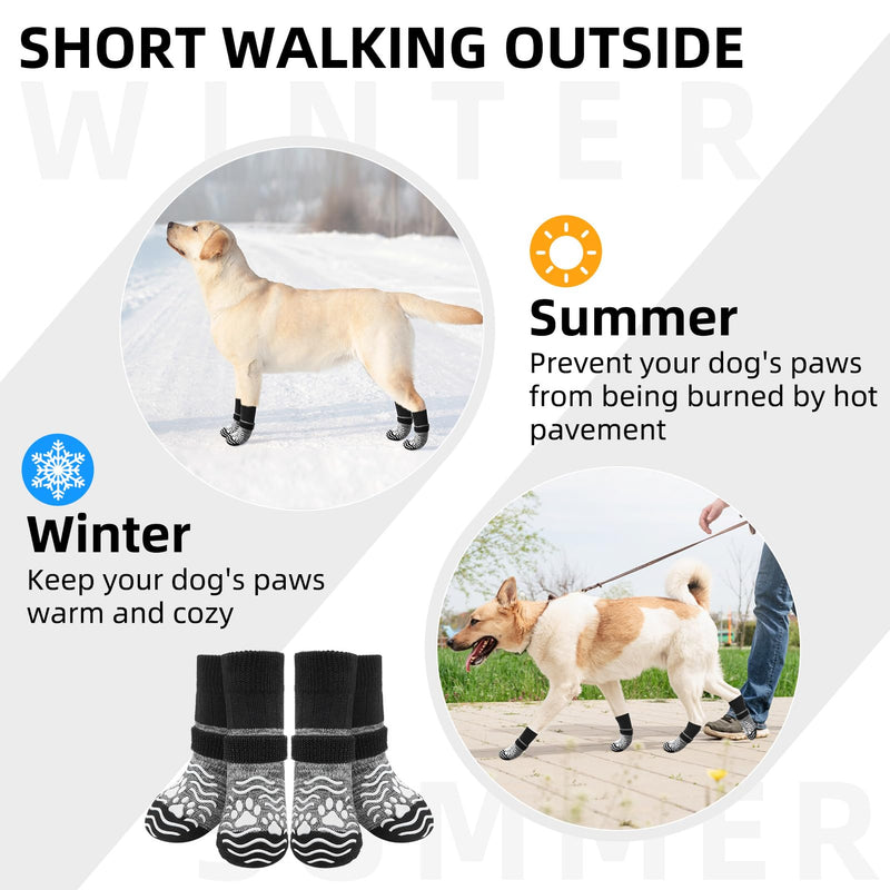 PUPTECK Anti Slip Dog Socks, Shoes with Grippers to Prevent Licking Hardwood Floors Traction, Rubber Boots & Paw Protectors for Small Medium Large Dogs Cold/Hot Pavement, Senior Dogs Booties Grey Medium (2 Pair) Grey&Black - PawsPlanet Australia