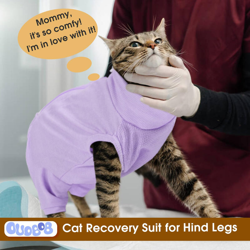 Cat Recovery Suit with Hind Legs, Breathable Post-Surgery Onesie for Abdominal Wounds, Anti-Licking Pet Surgical Pajamas - E-Collar Alternative for Female Cats (Purple, L) Large Purple