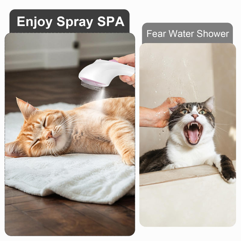 Steam Cat Brush with Release Button, [Ultra-Quiet Design/Comfort-Grip Handle] Pet Spray Dog Brush, Rechargeable Pet Steam Brush for Long Short Hair Cats, Dogs, Rabbits Grooming(Pink) - PawsPlanet Australia