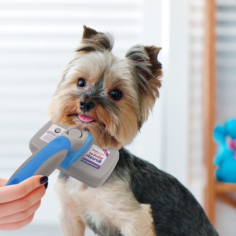 Performore Pet Grooming Brush, Self Cleaning Slicker Brush with Stainless Steel Wire Bristles for Dogs and Cats, Shedding Grooming Tools for Fur Pets Hair Brush - PawsPlanet Australia