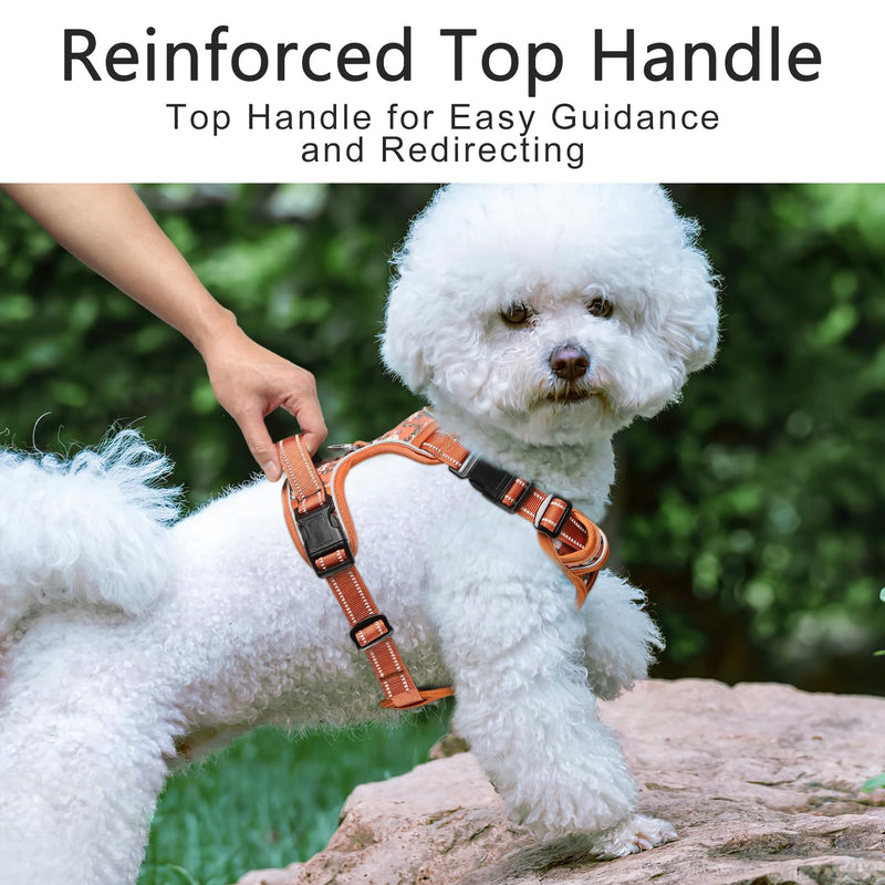 Timos Dog Harness, No Pull Dogs Harness 3 Snap Buckles Adjustable Reflective No Choke Pet Vest for Small Dog with Soft Padded Control Training Handle for Outdoor Training,Flower Orange, S Small (Pack of 1) Normal-Flower Orange - PawsPlanet Australia