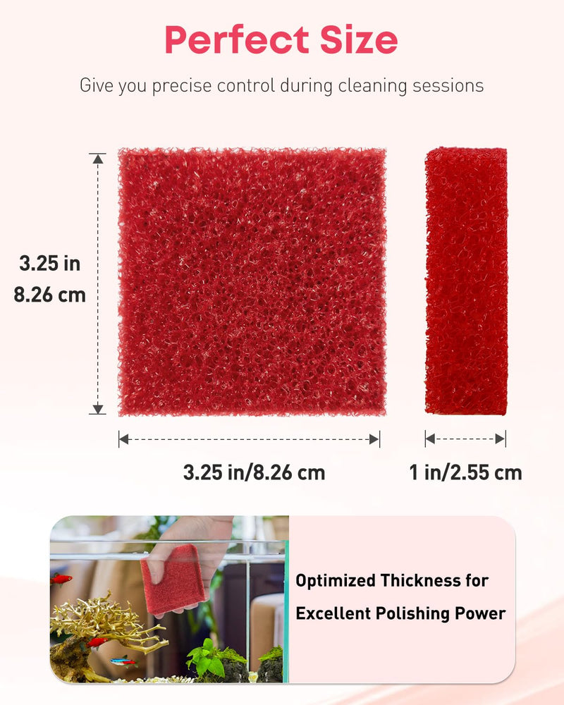 Pawfly 8 Pack Aquarium Glass Cleaner Sponge, 3.25" x 3.25" x 1", Algae Scrubber Pad for Glass Aquariums, Fish Tank Glass Cleaner, Aquarium Sponge, Aquarium Cleaning Tools, Red (Not for Acrylic Tank) - PawsPlanet Australia