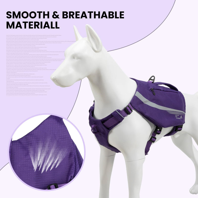 EXCELLENT ELITE SPANKER Y-Shaped Reflective Dog Backpack with Handle Pockets No Pull D-Rings Lightweight Hiking Gear for Dogs Hunting Camping Travel (Purple) Purple - PawsPlanet Australia