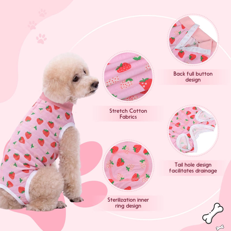 Dog Surgery Recovery Suit, Surgical Bodysuits Abdominal Wounds Protector for Female Male, Dog Cone E-Collar Alternative, Onesie Suits Prevent Licking for Small, Medium Puppy (Strawberry, M) Strawberry